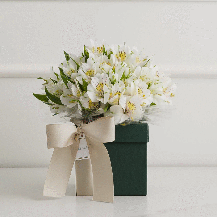 CAIXA LUÍSA - COM ASTROMÉLIAS BRANCAS