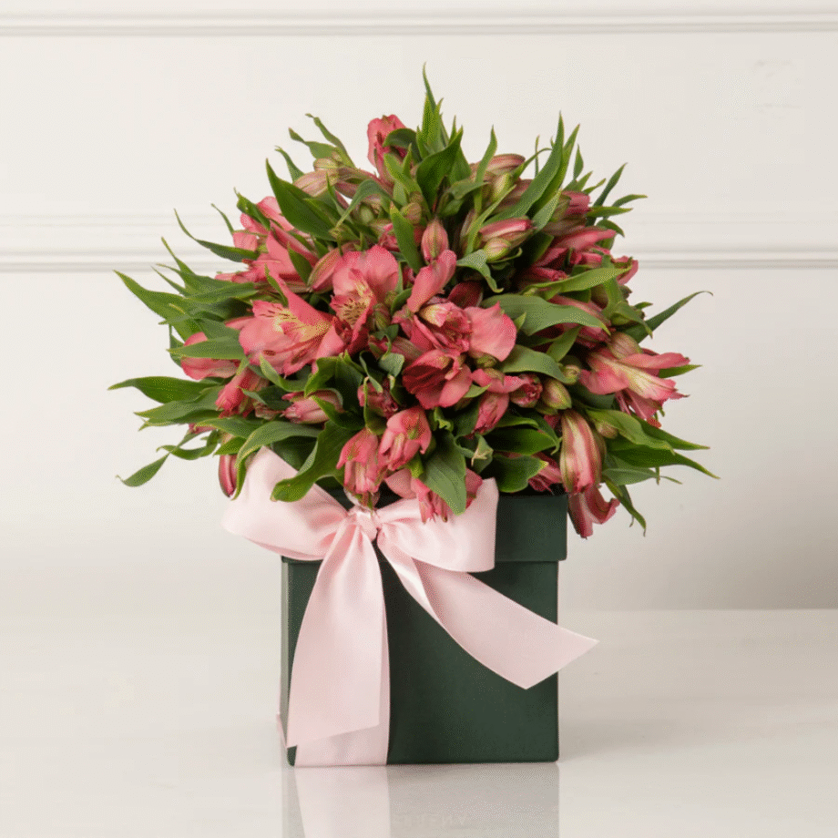 CAIXA LUÍSA - COM ASTROMÉLIAS ROSAS