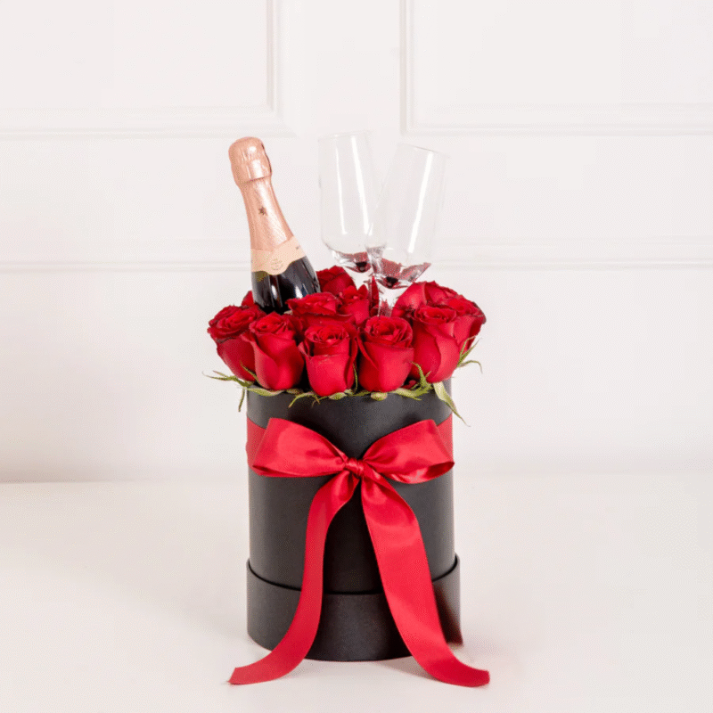 Kit com rosas e chandon