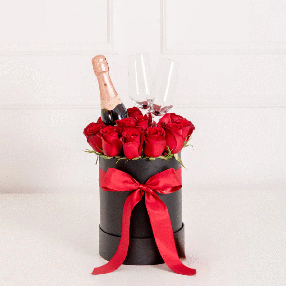 Kit com rosas e chandon